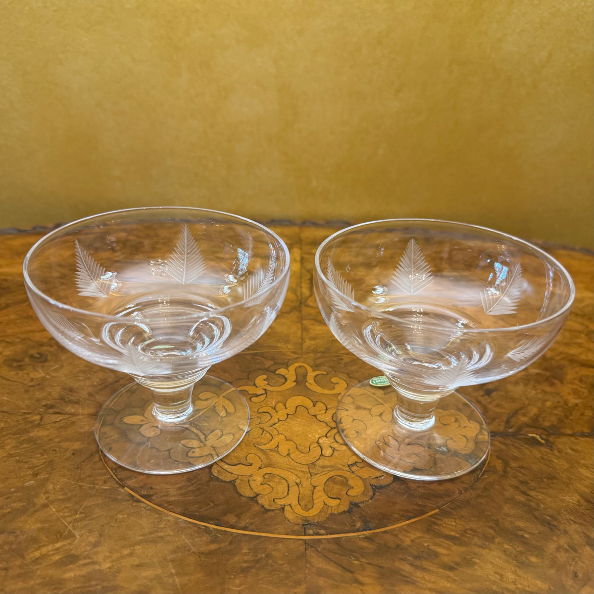 Vintage Stuart Crystal Woodchester Fern Pattern Dessert Glasses 