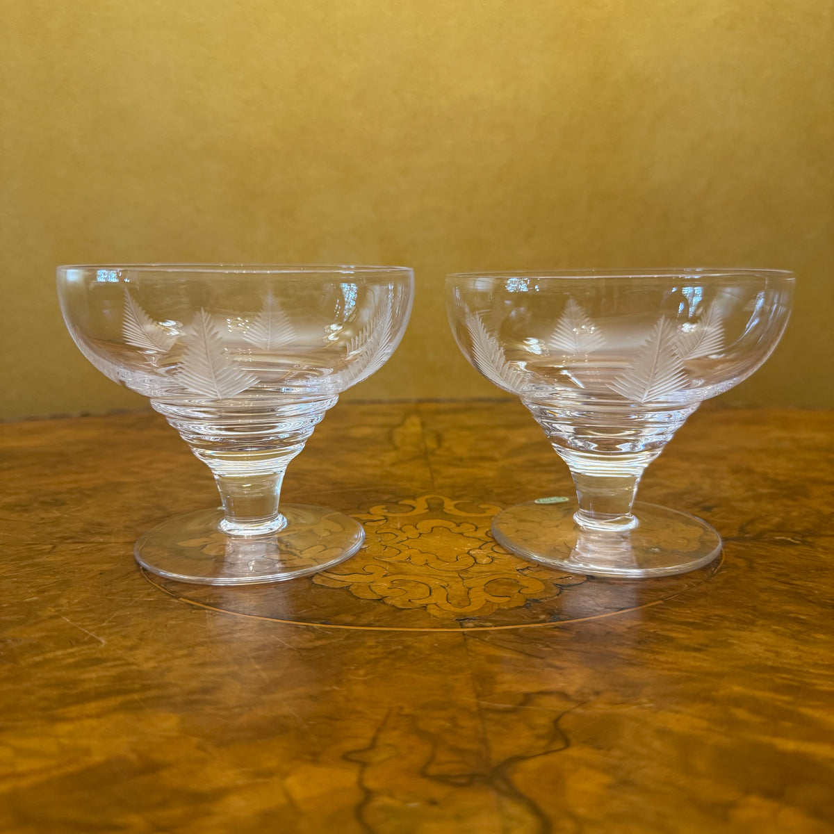 Vintage Stuart Crystal Woodchester Fern Pattern Dessert Glasses Pair