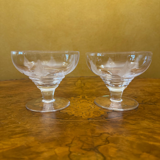 Vintage Stuart Crystal Woodchester Fern Pattern Dessert Glasses Pair