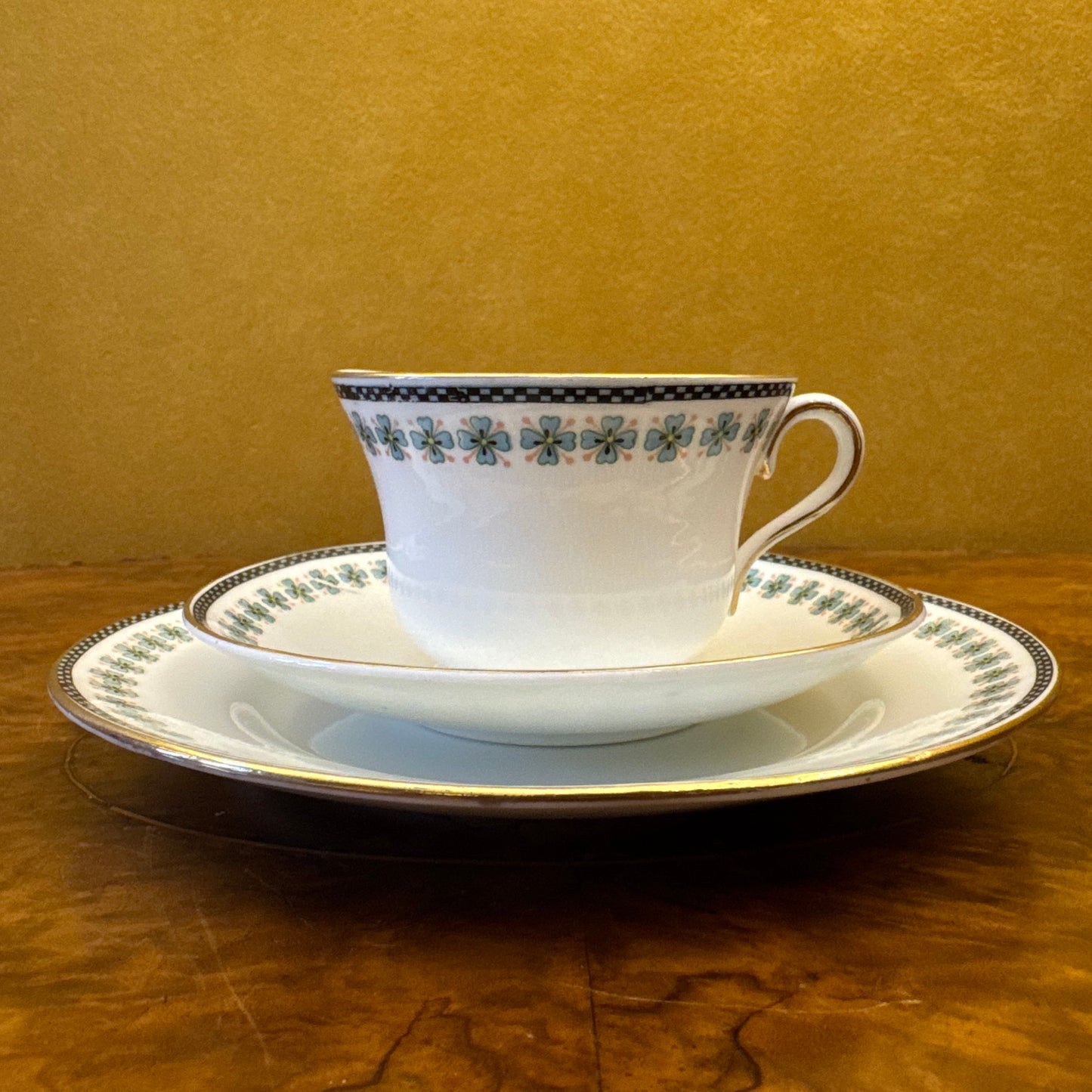 Vintage Taylor & Kent Four Leaf Clover Print Tea Cup Trio Set 