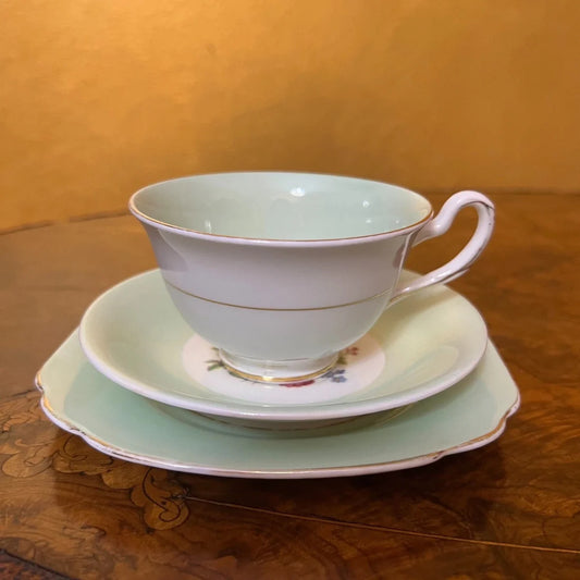 Vintage Taylor & Kent Green Tea Cup Trio Set