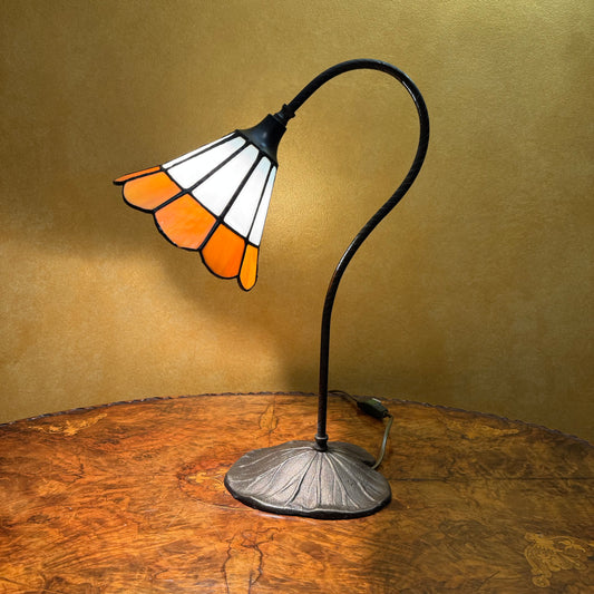 Vintage Tiffany Style Gooseneck Stained Glass Table Desk Lamp