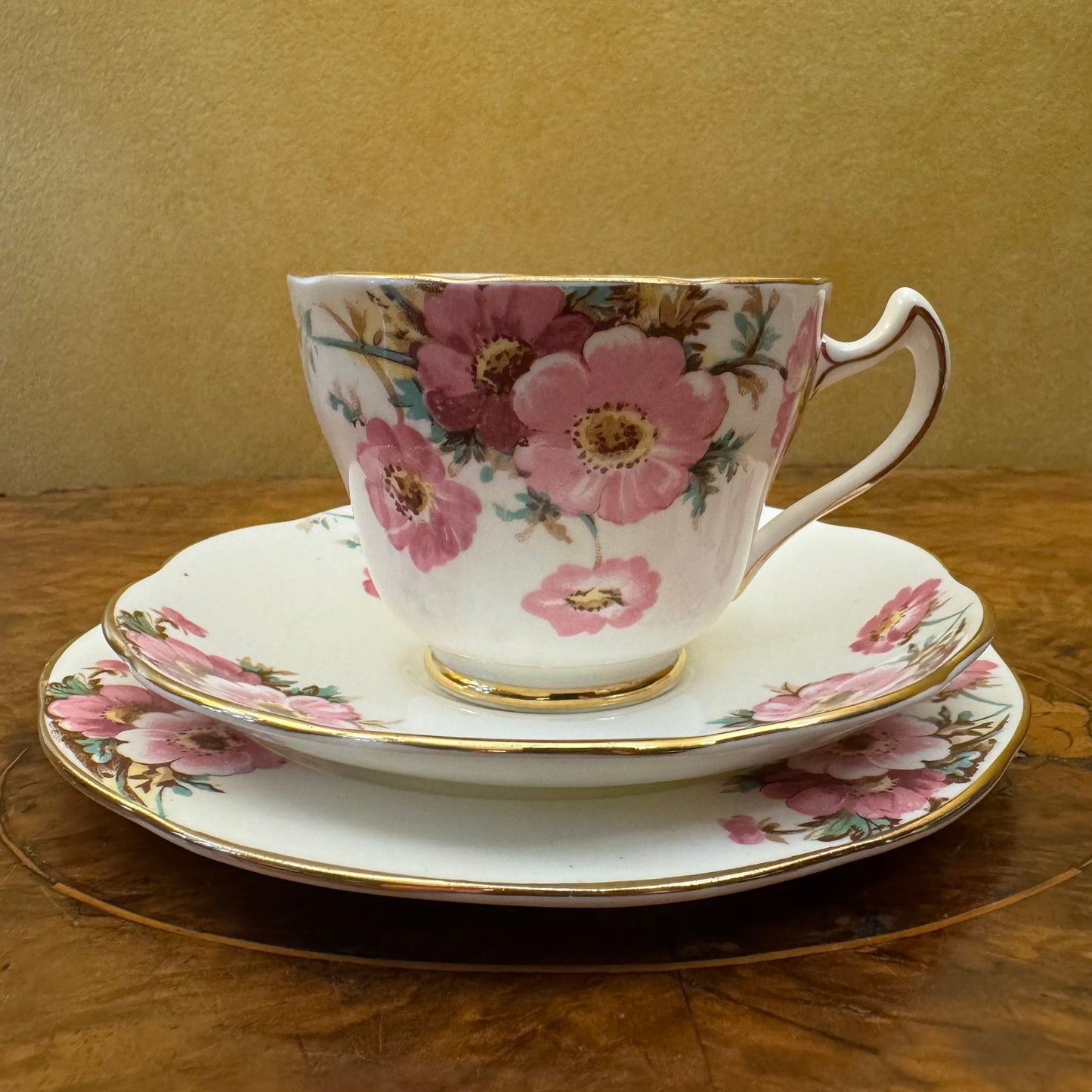 Vintage Trentham Royal Crown Pottery Floral Tea Cup Trio Set