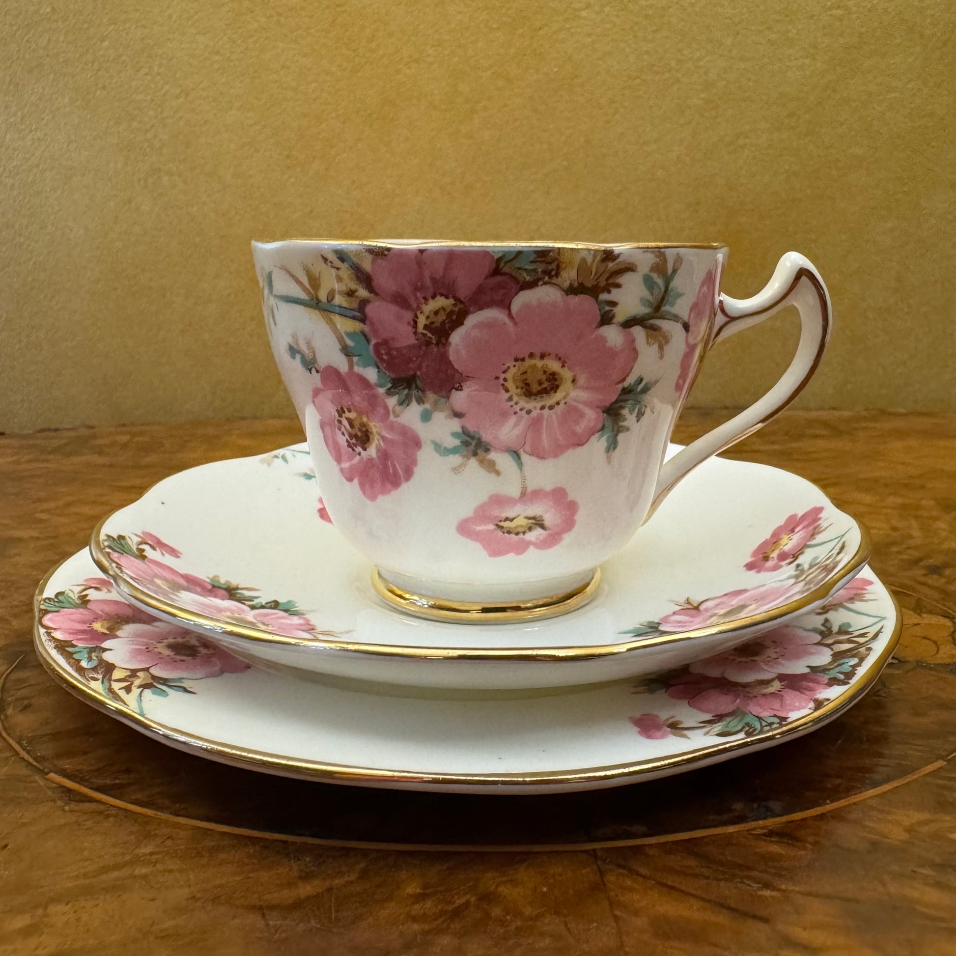 Vintage Trentham Royal Crown Pottery Floral Tea Cup Trio Set