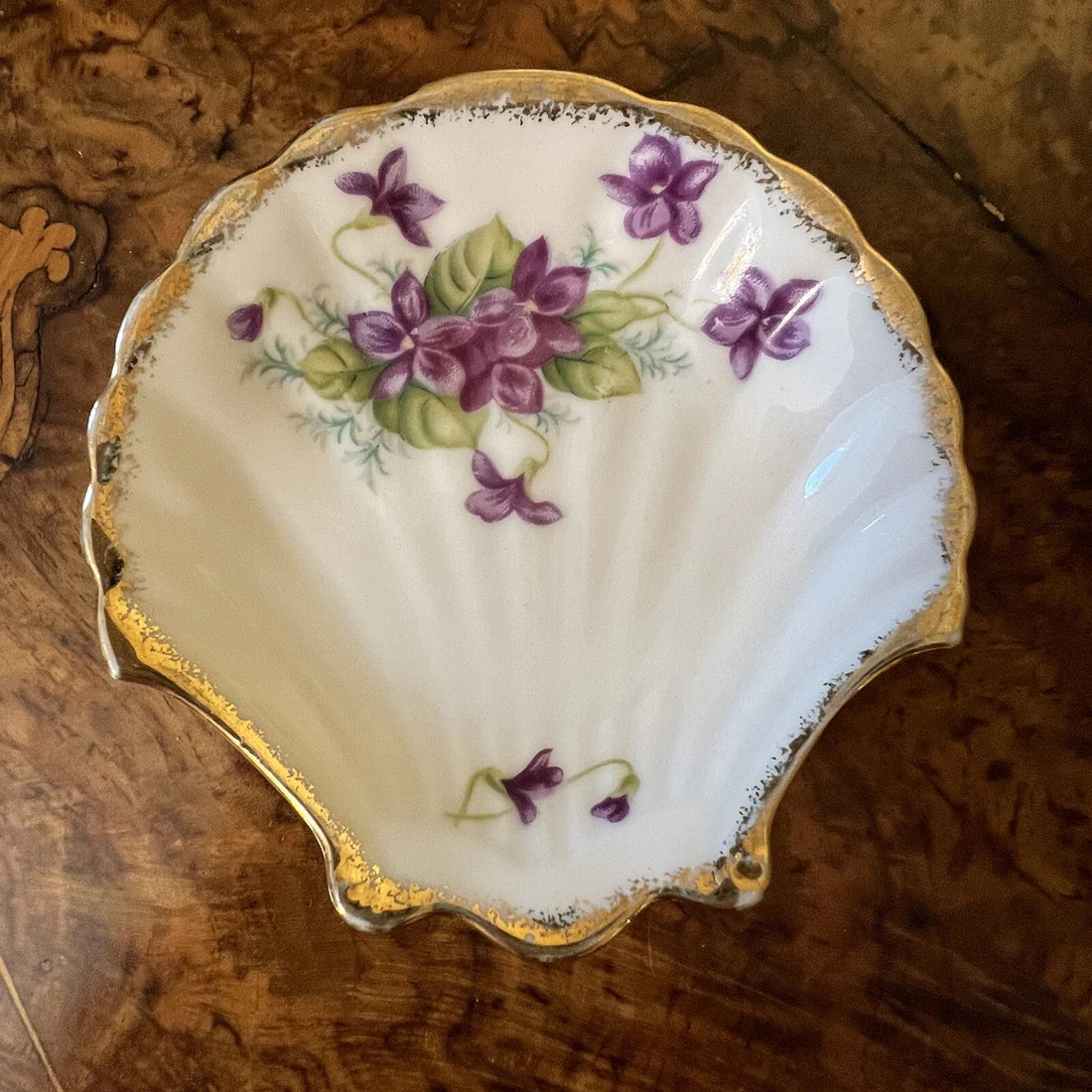 Vintage Violets Print Shell Shaped Dish
