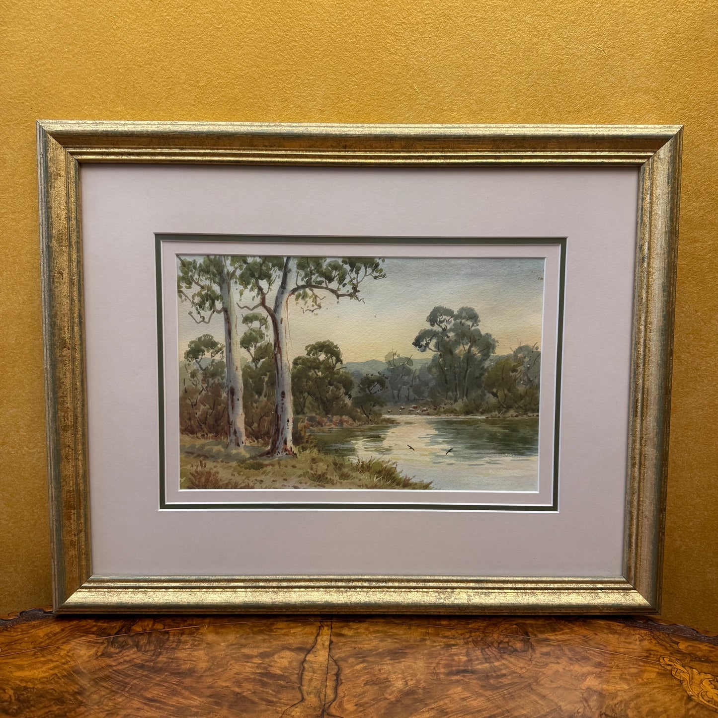Vintage Watercolor Painting Australian River Scene