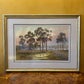 Vintage Watercolour Trees Sheep Boats Scene 