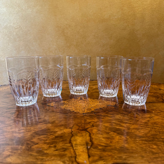 Vintage Webb Corbett Gothic Pattern Crystal Drinking Glasses Set Of Five