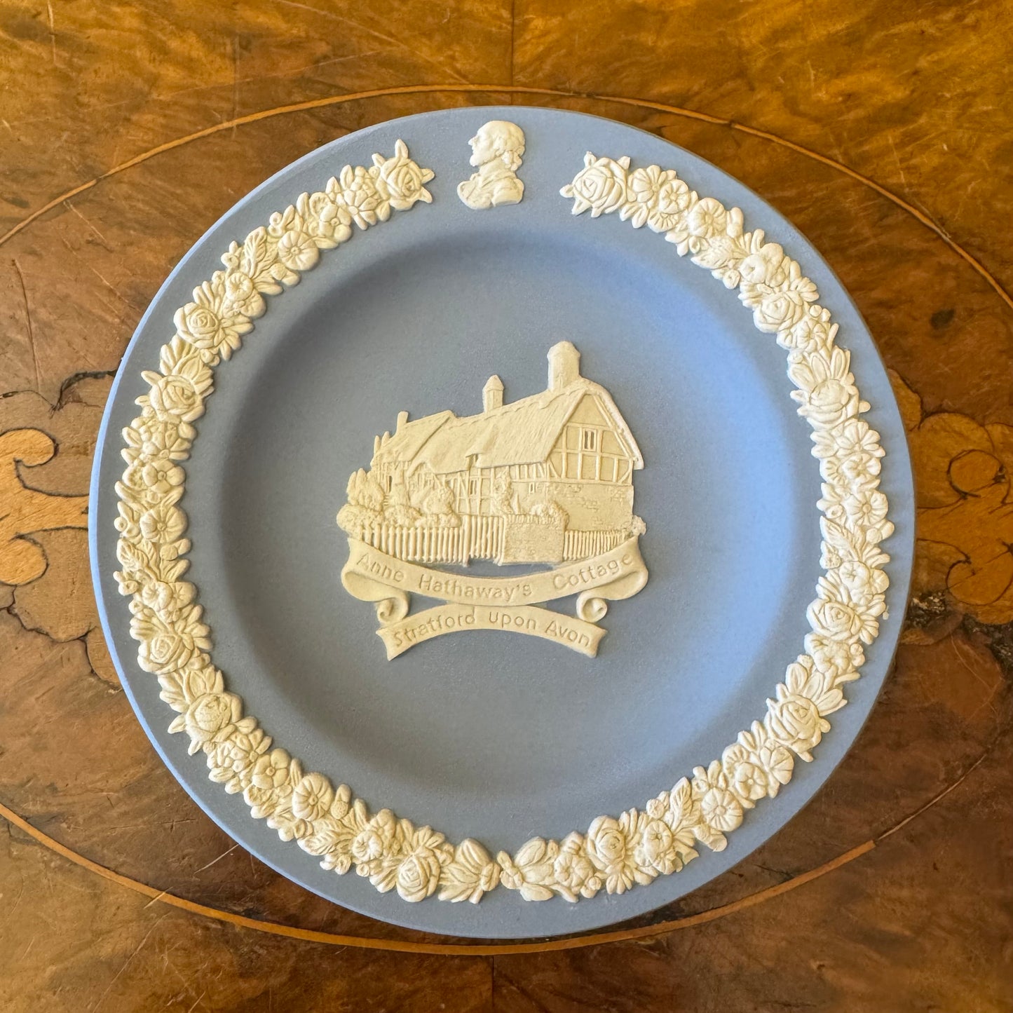 Vintage Wedgwood Blue Jasperware Anne Hathaway's Cottage Stratford Upon Avon Small Dish