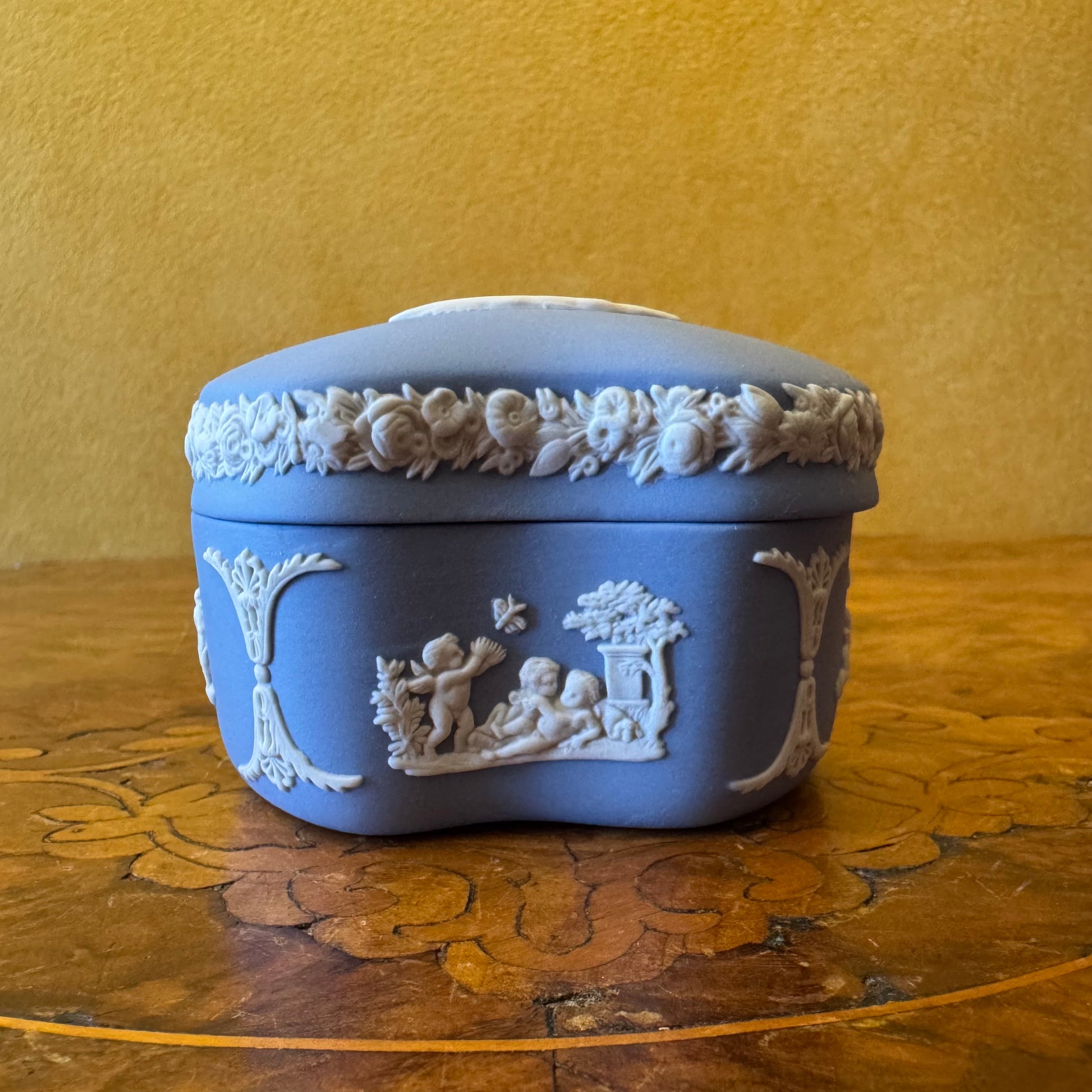 Vintage Wedgwood Blue Jasperware Bean Shaped Box 
