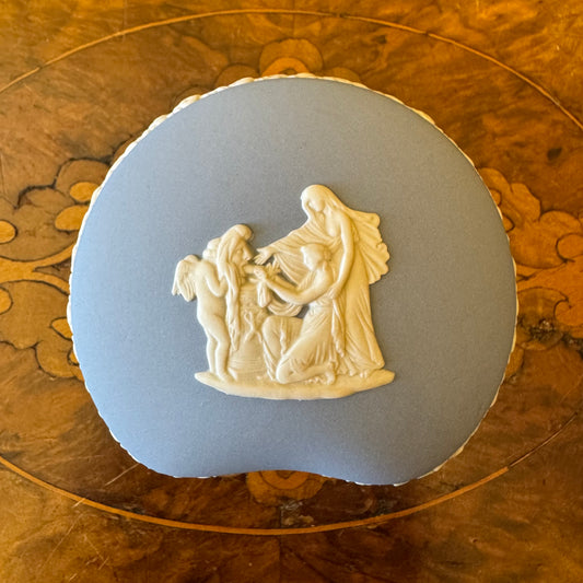 Vintage Wedgwood Blue Jasperware Bean Shaped Trinket Box 