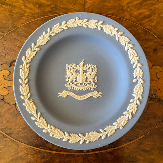 Vintage Wedgwood Blue Jasperware City of London Coat of Arms Small Dish 