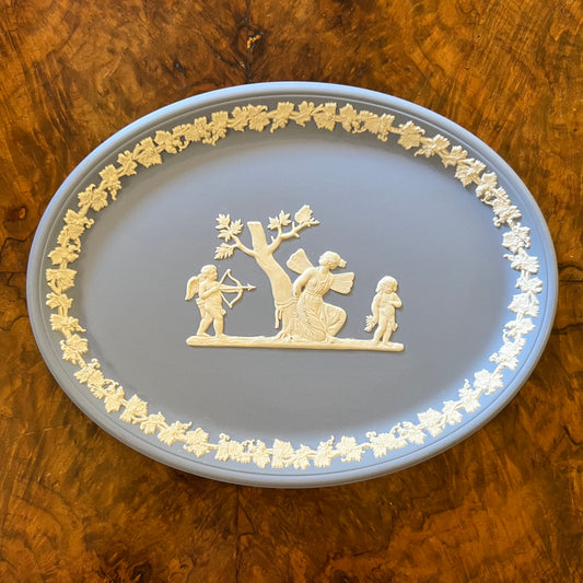 Vintage Wedgwood Blue Jasperware Cupid Oval Tray