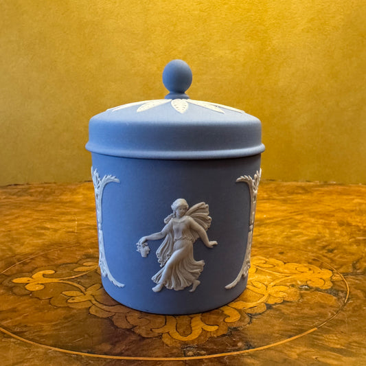Vintage Wedgwood Blue Jasperware Dancing Hours Tea Caddy Trinket Jar