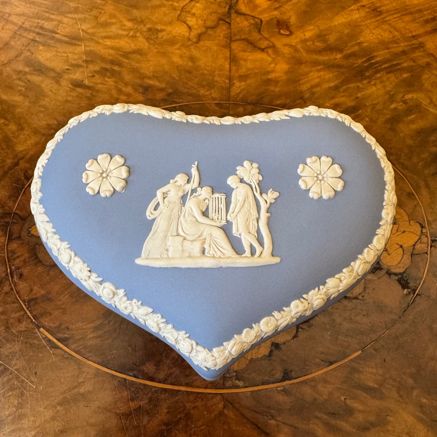 Vintage Wedgwood Blue Jasperware Heart Shaped Trinket Box 