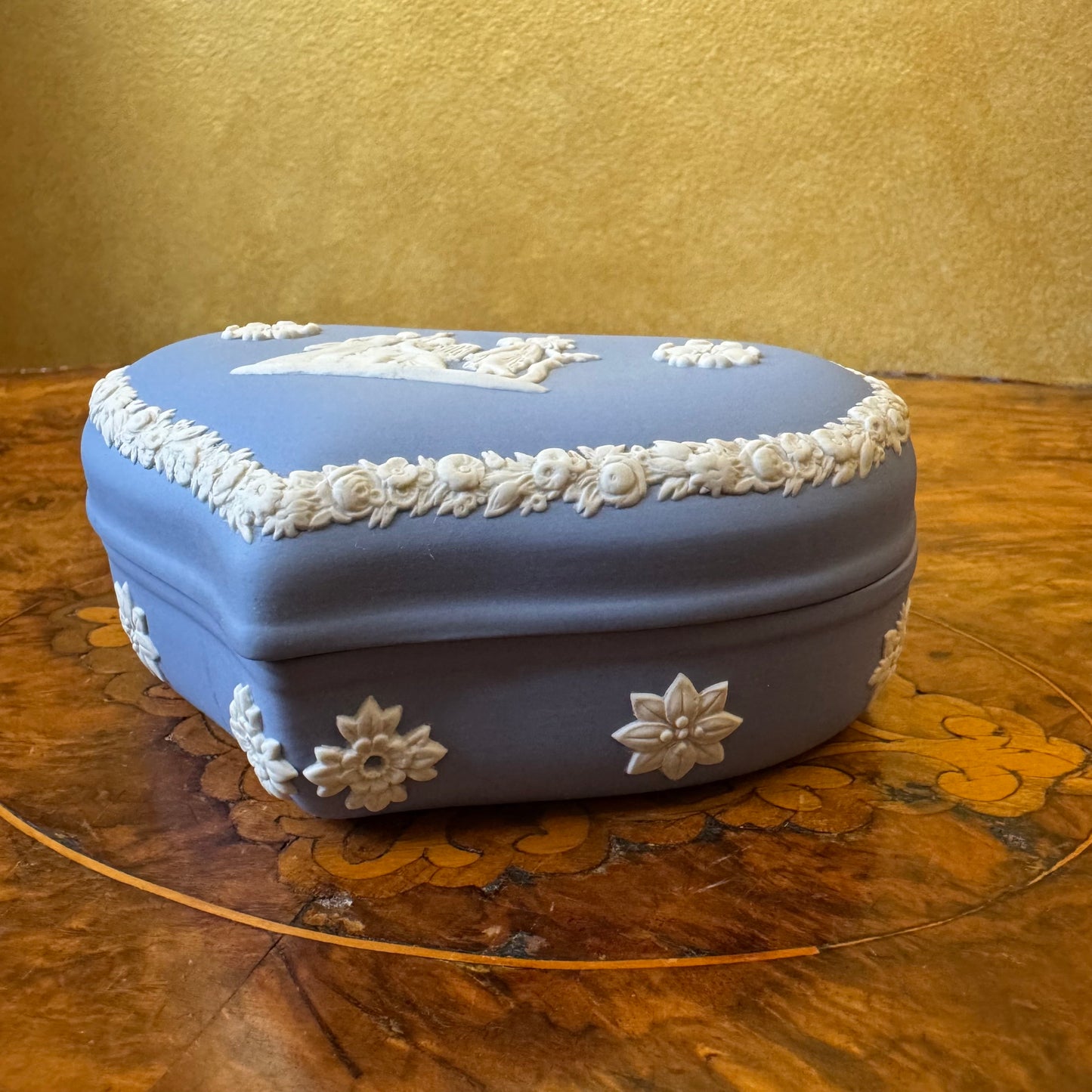 Vintage Wedgwood Blue Jasperware Heart Trinket Box 