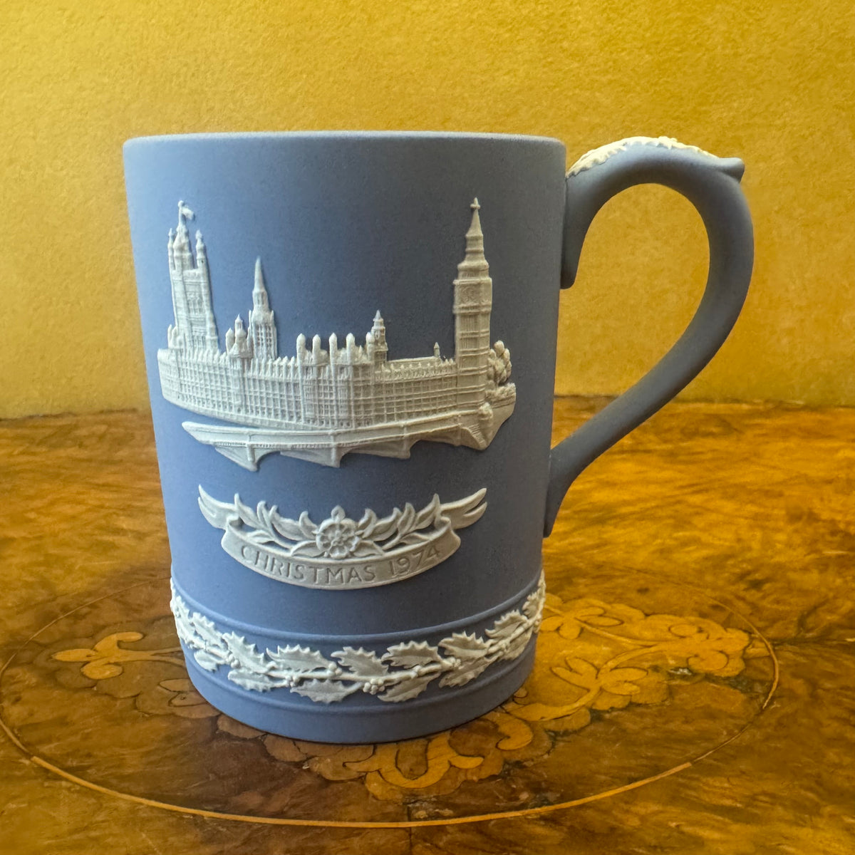 Vintage Wedgwood Blue Jasperware Houses of Parliament Christmas 1974 Neoclassical Mug