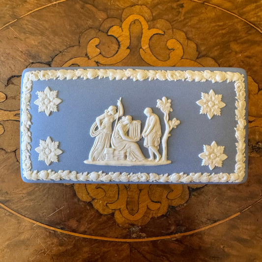 Vintage Wedgwood Blue Jasperware Rectangular Trinket Box