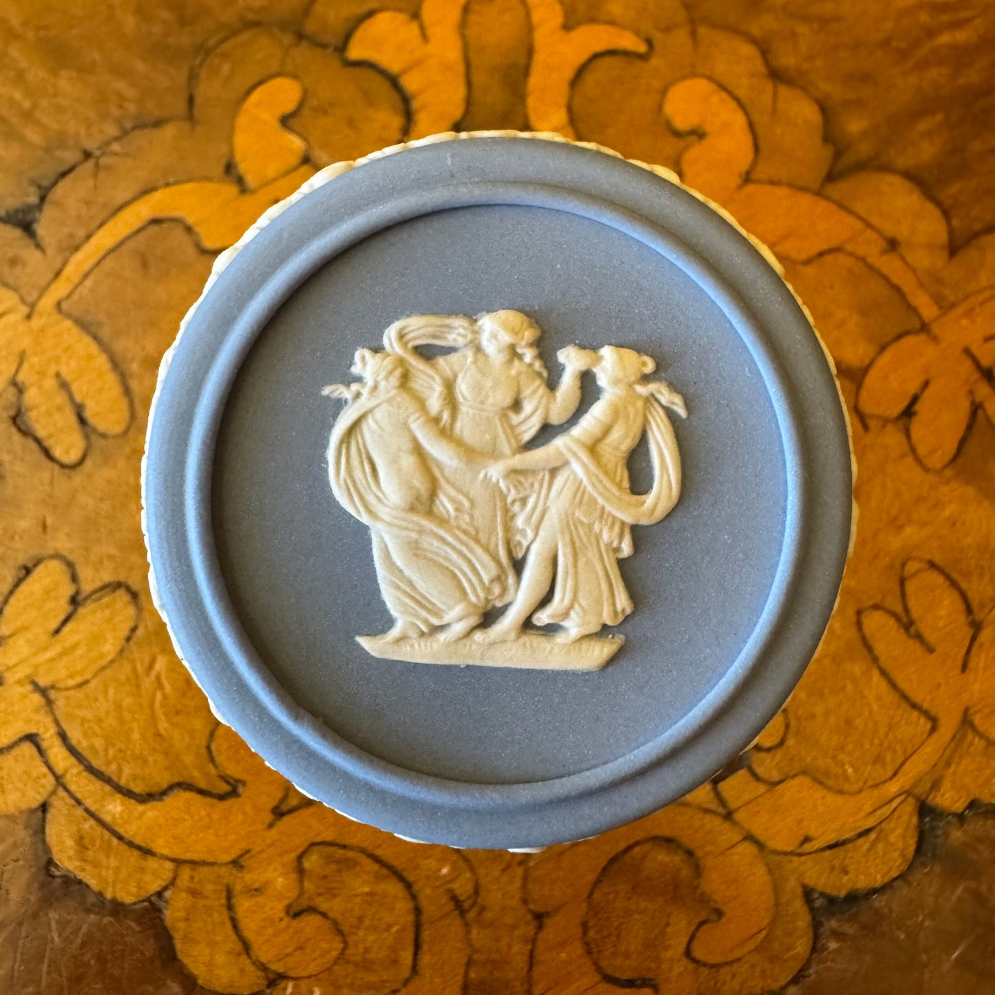 Vintage Wedgwood Blue Jasperware Round Ring Box 