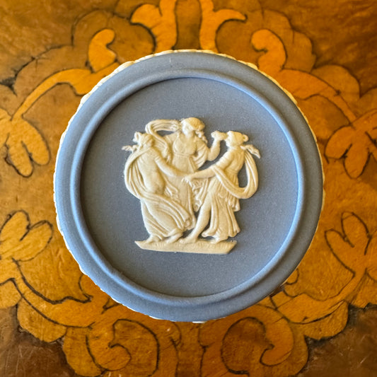Vintage Wedgwood Blue Jasperware Round Ring Box 