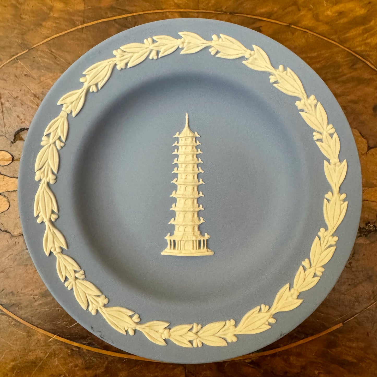 Vintage Wedgwood Blue Jasperware Tower Print Small Dish 