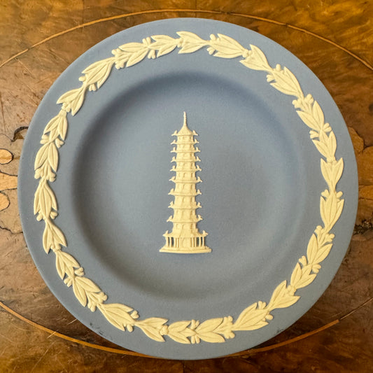 Vintage Wedgwood Blue Jasperware Tower Print Small Dish 