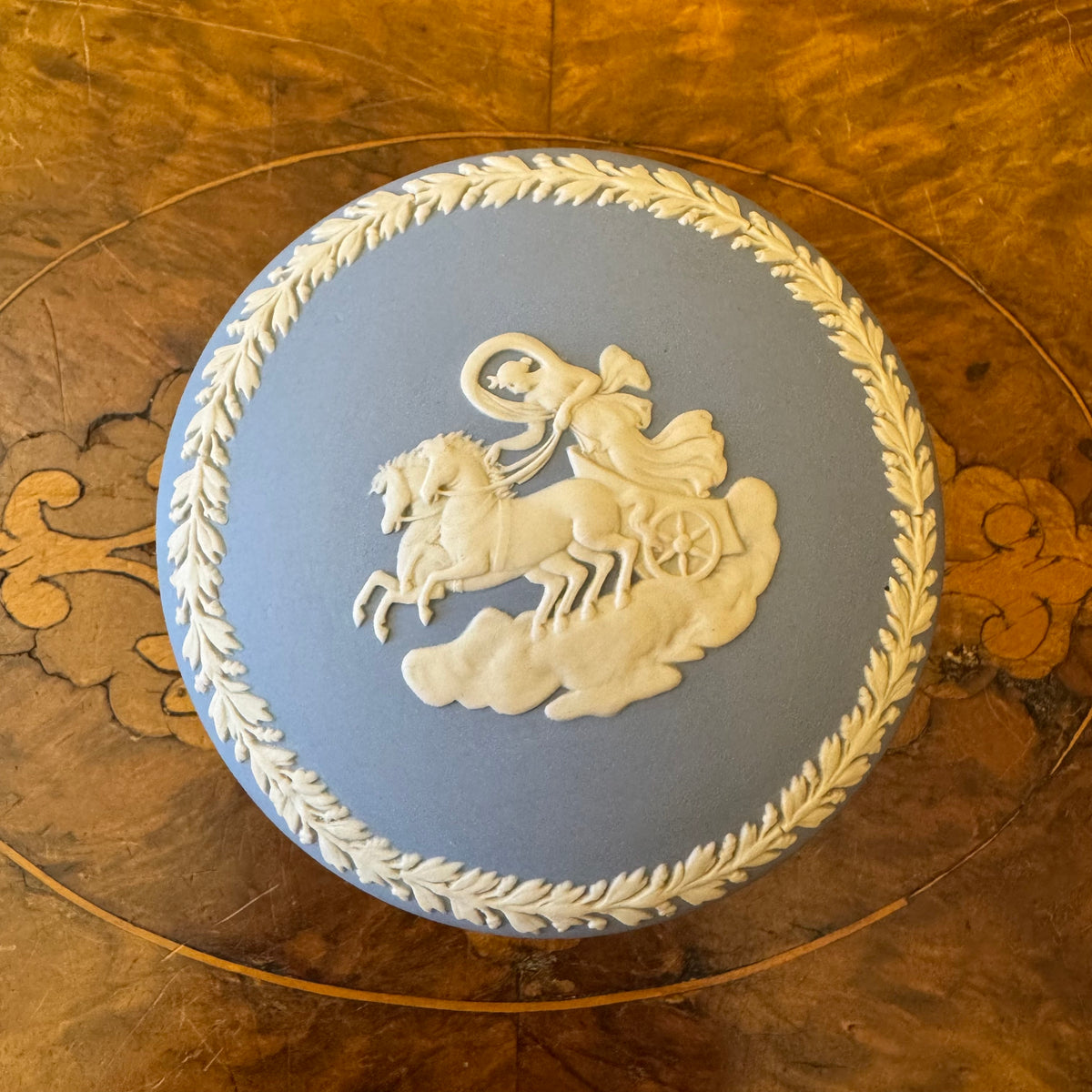 Vintage Wedgwood Blue Jasperwear Horse Carriage Trinket Box 