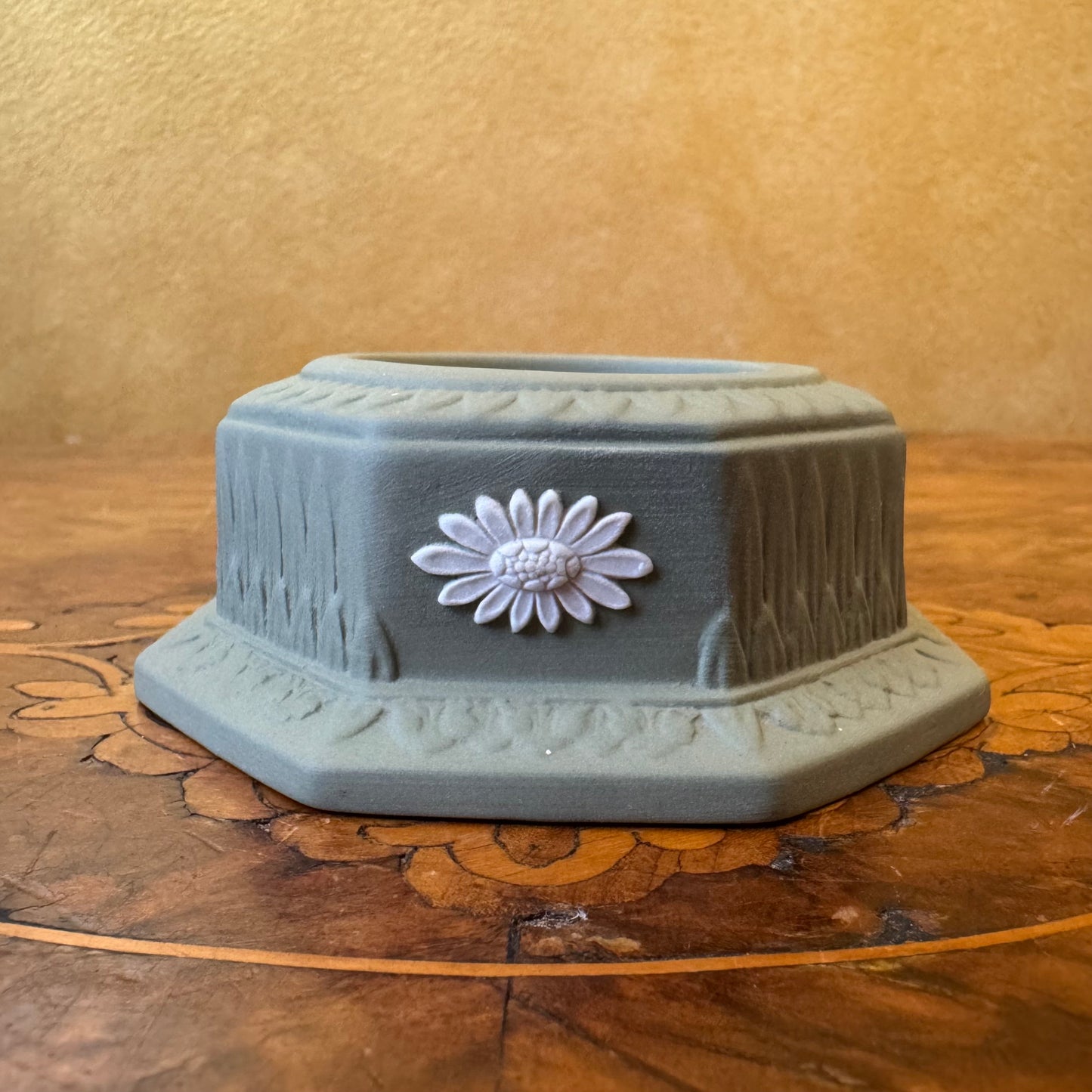 Vintage Wedgwood Green Jasperware Tea Light Candle Holder 