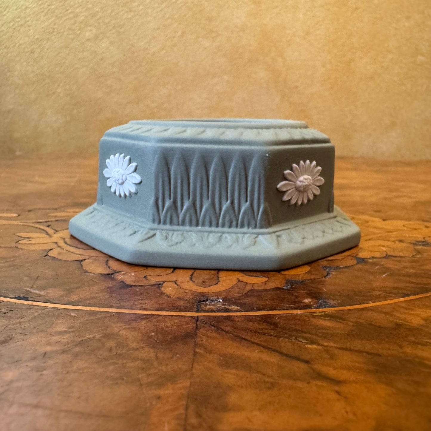 Vintage Wedgwood Green Jasperware Tea Light Holder 