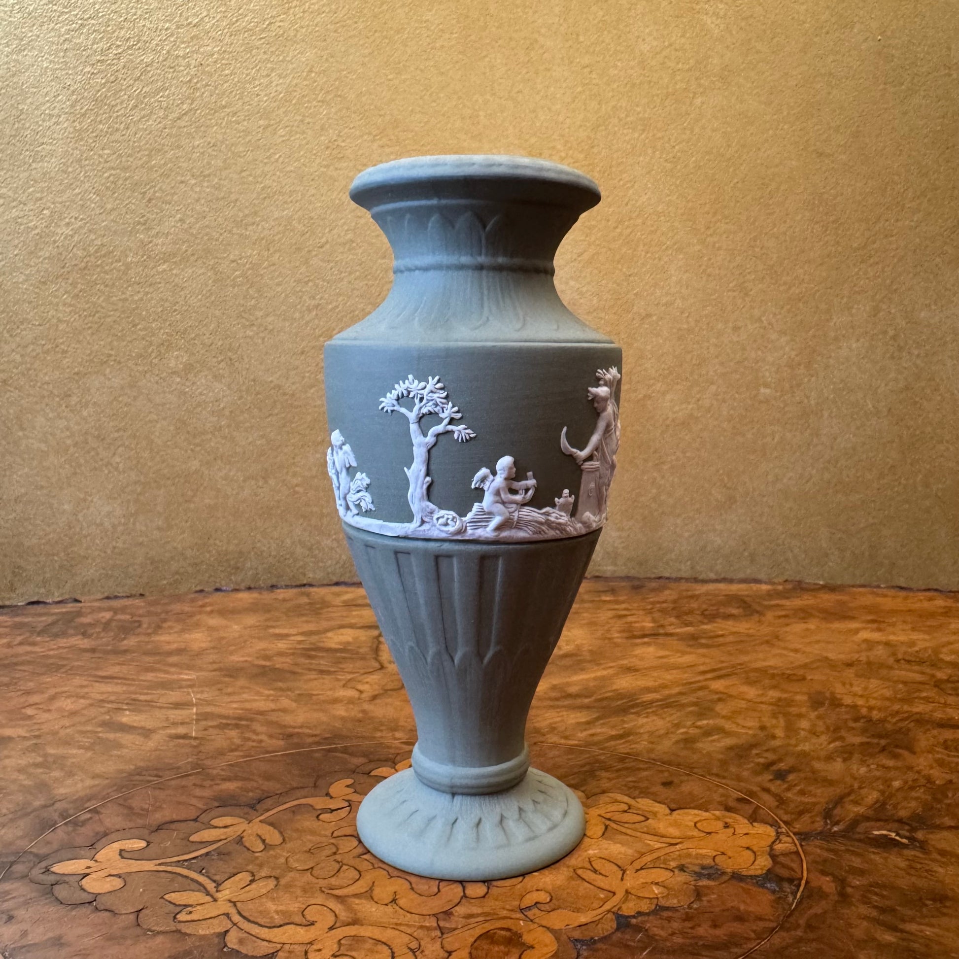 Vintage Wedgwood Green White Jasperware Vase 