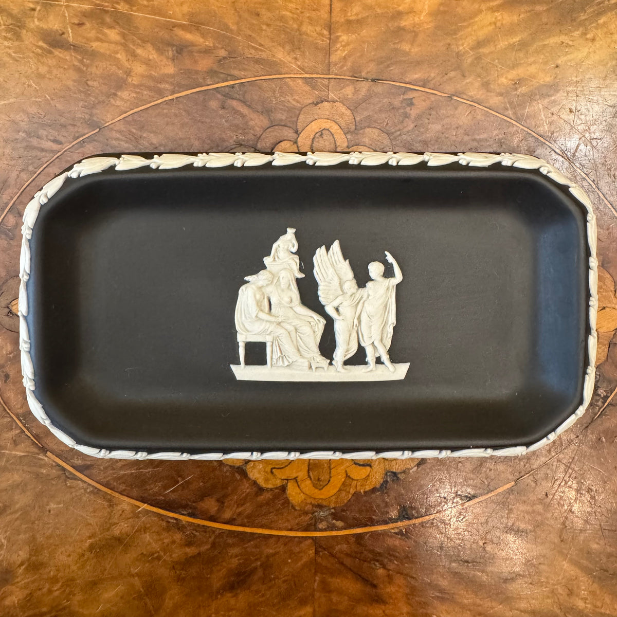 Vintage Wedgwood Jasperware Black Basalt & White Neoclassical Dish 