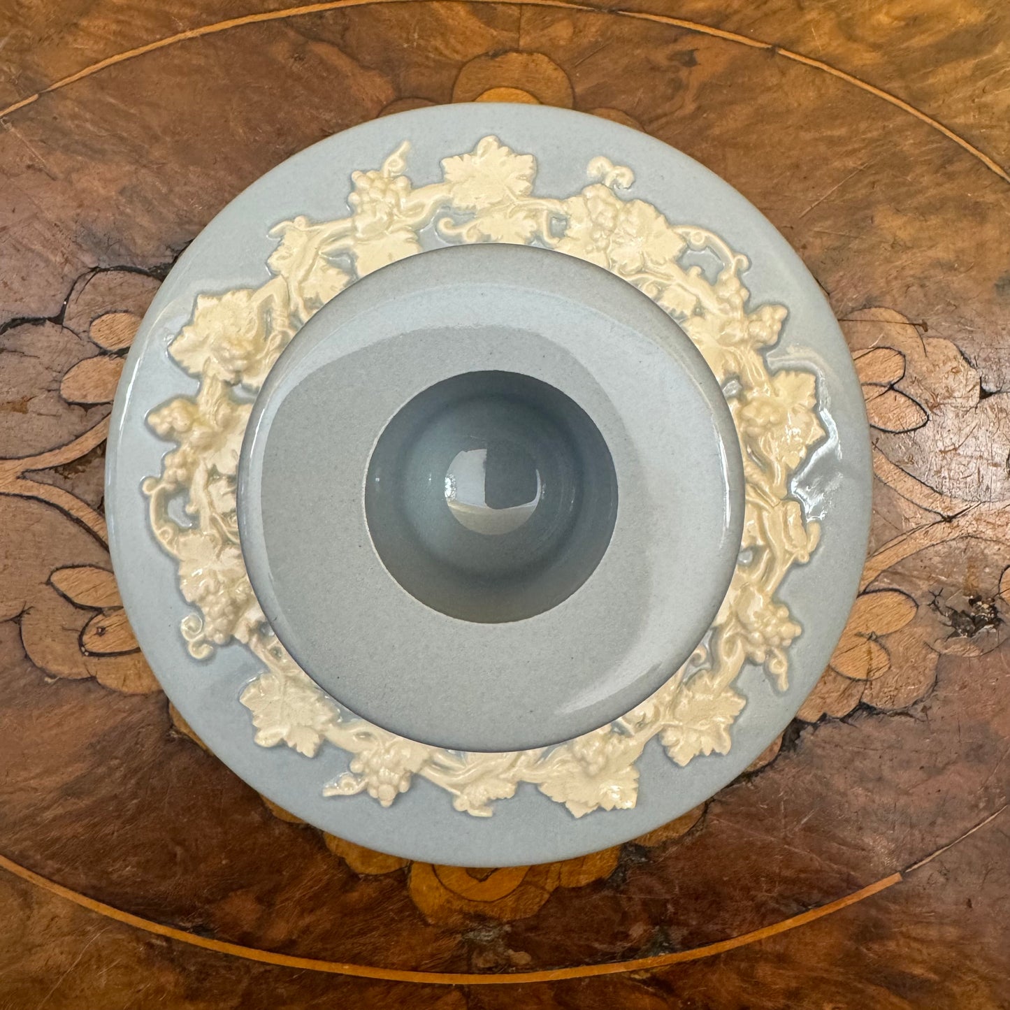 Vintage Wedgwood Queens Ware Blue Embossed Candle Holder 