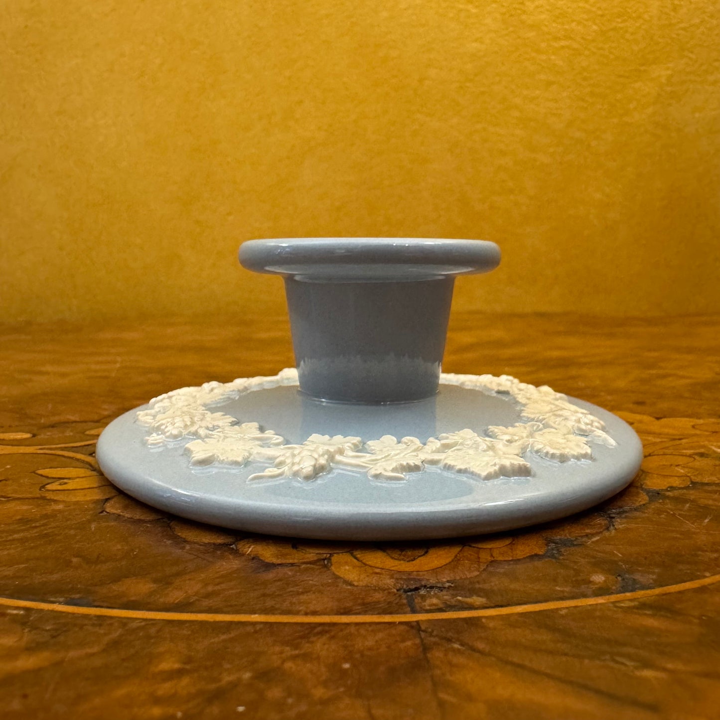 Vintage Wedgwood Queens Ware Blue Embossed Cream Candle Holder 