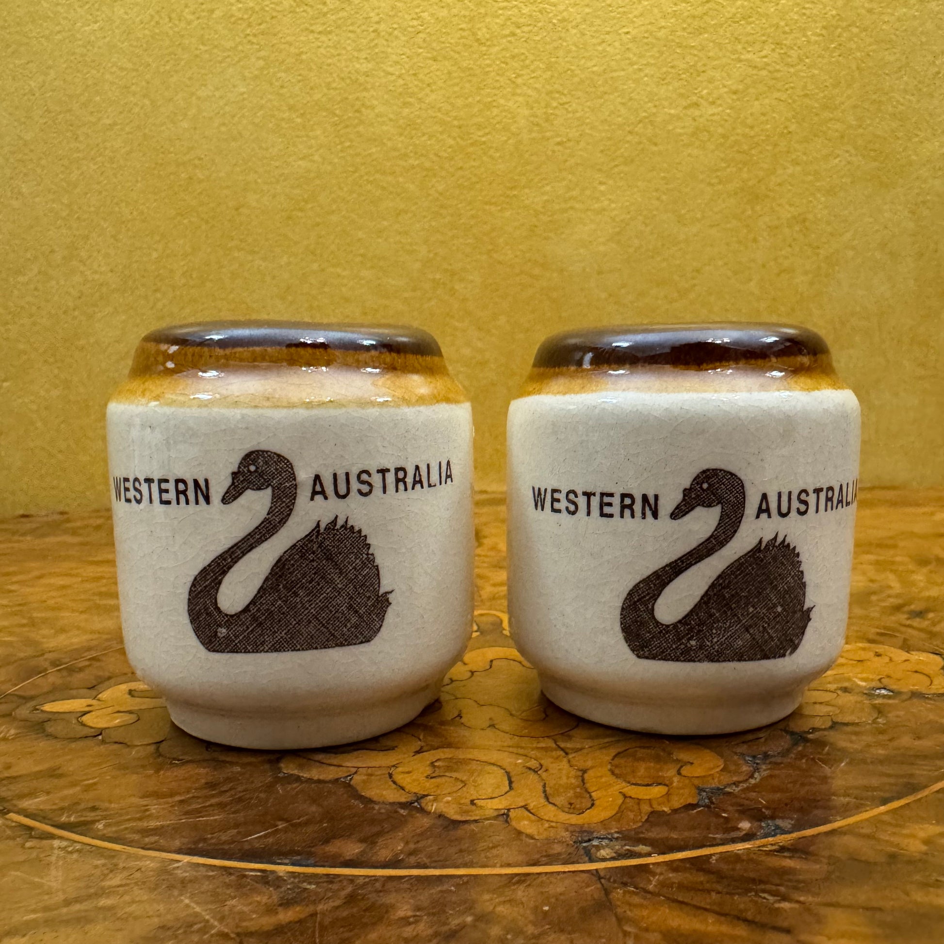 Vintage Western Australia Swan Print Salt & Pepper Shakers 