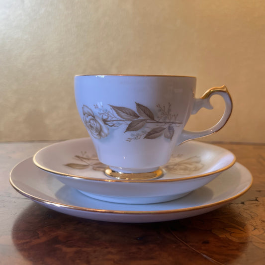 Vintage Westminster Damask Rose Tea Cup Trio Set