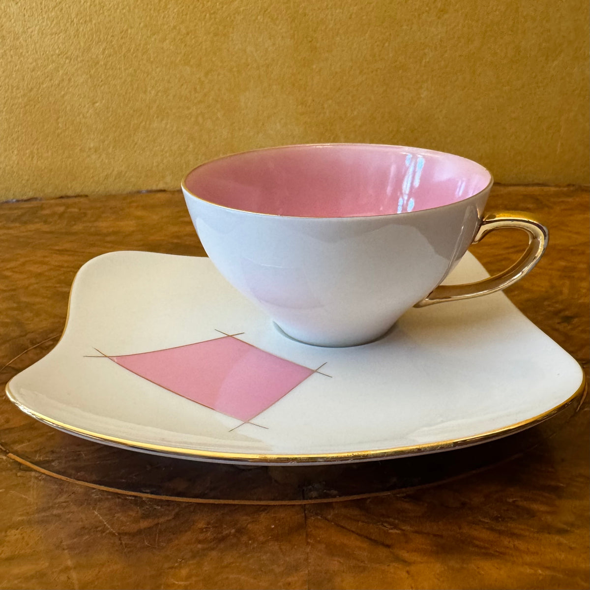 Vintage Westminster Pink Geometric Tea Cup & Saucer 