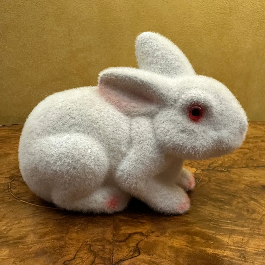 Vintage White Flocked Bunny Figurine Money Box