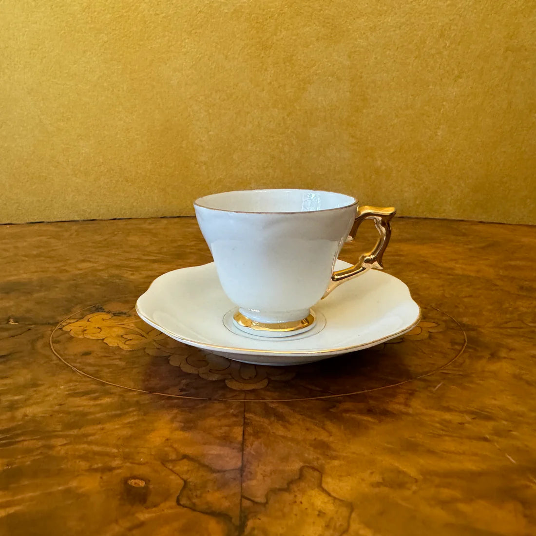 Vintage White Gold Demitasse Coffee Cup & Saucer
