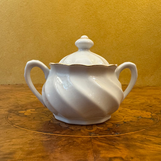 Vintage White & Gold Sugar Bowl 