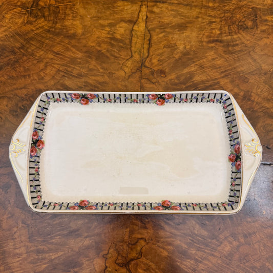 Vintage Woods Ivory War Floral Borde Print Rectangle Platter Tray 