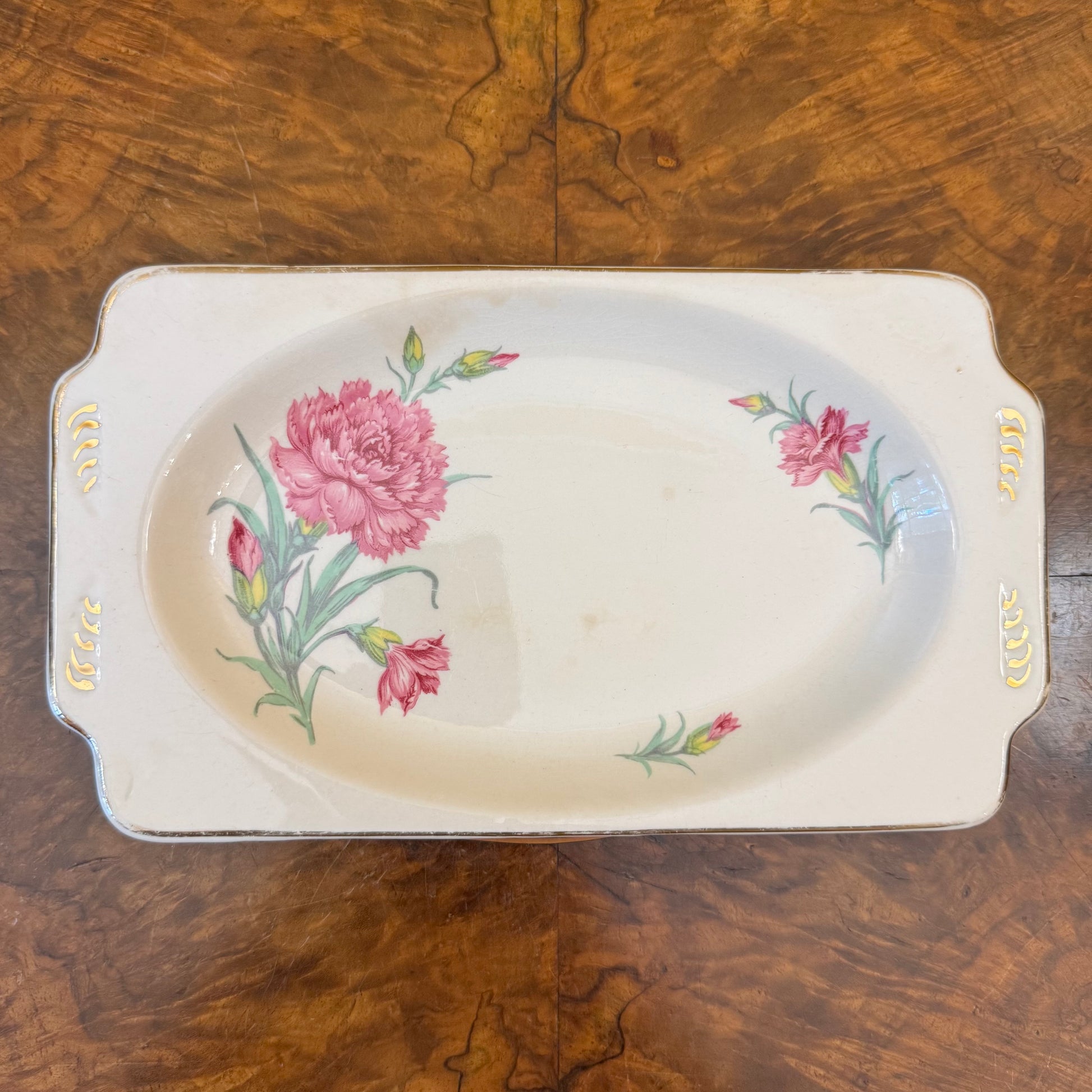 Vintage Woods Ivory Ware Carnation Print Rectangle Platter Tray 