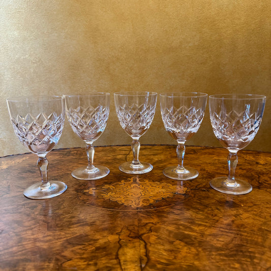 Vintage crystal Cut Wine Glasses Set Of Five 
