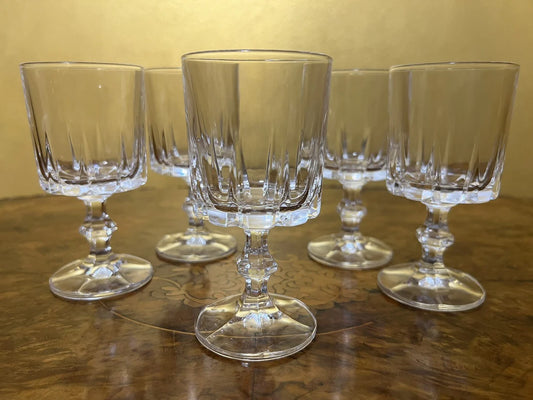 Vintage Crystal Small Wine Glasses Set of Five