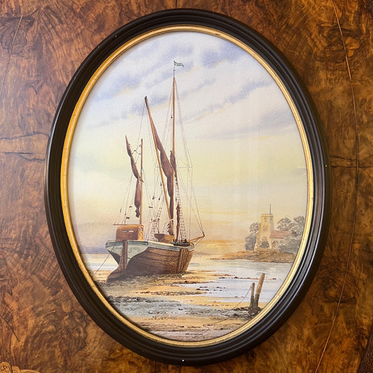 Watercolour Sailboat Oval Shape By Alan Everard