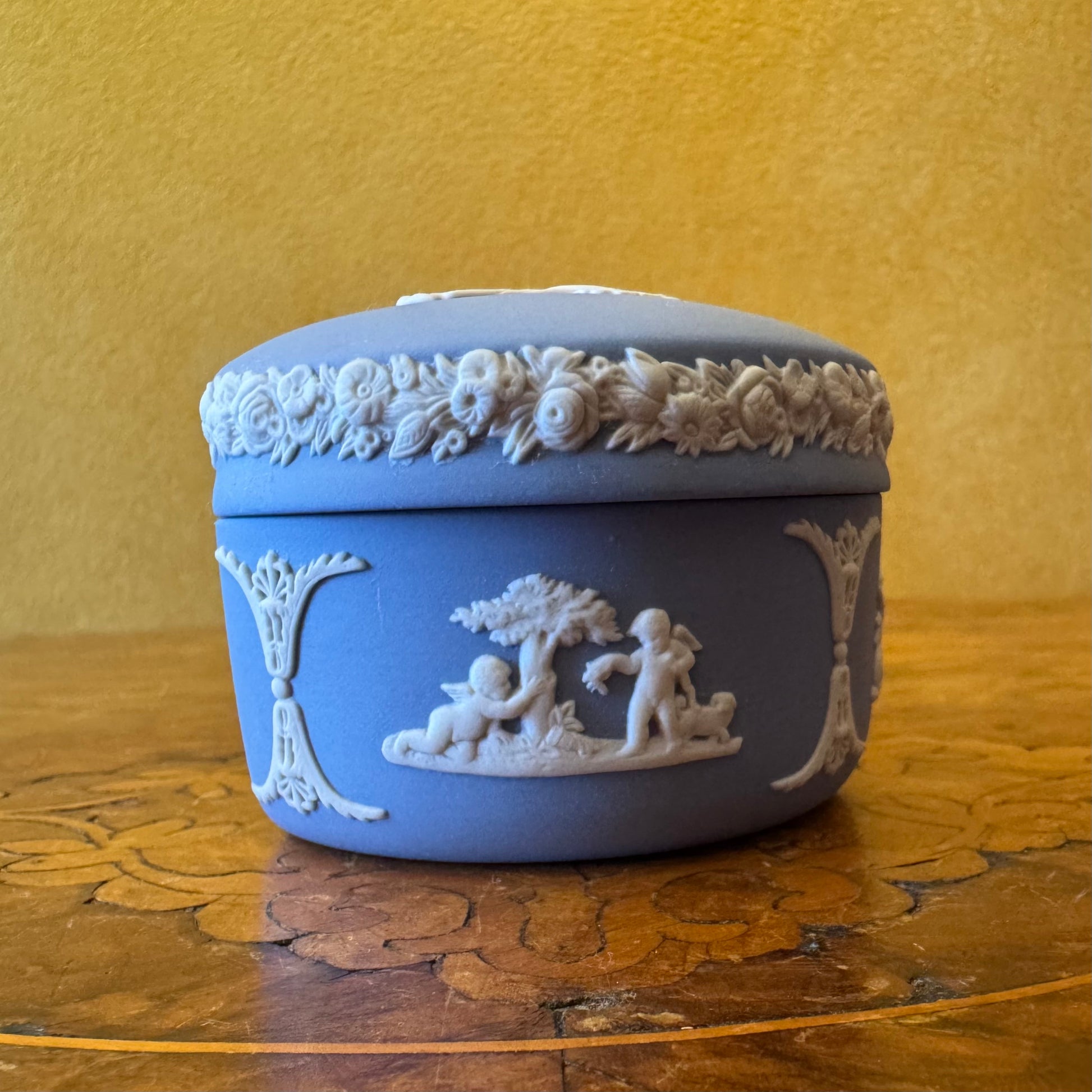 Wedgwood Blue Jasperware Bean Shaped Box 