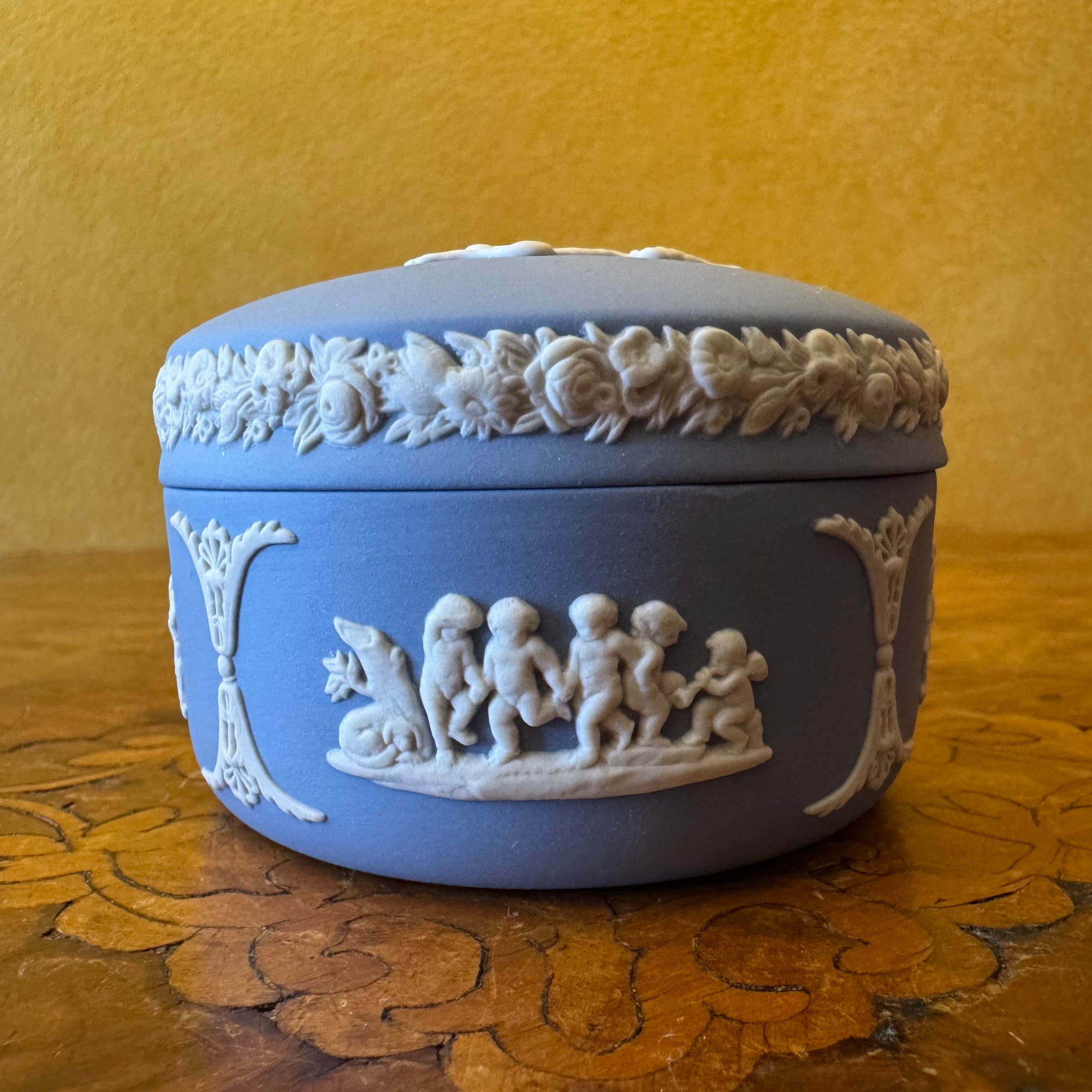 Wedgwood Blue Jasperware Bean Shaped Trinket Box 