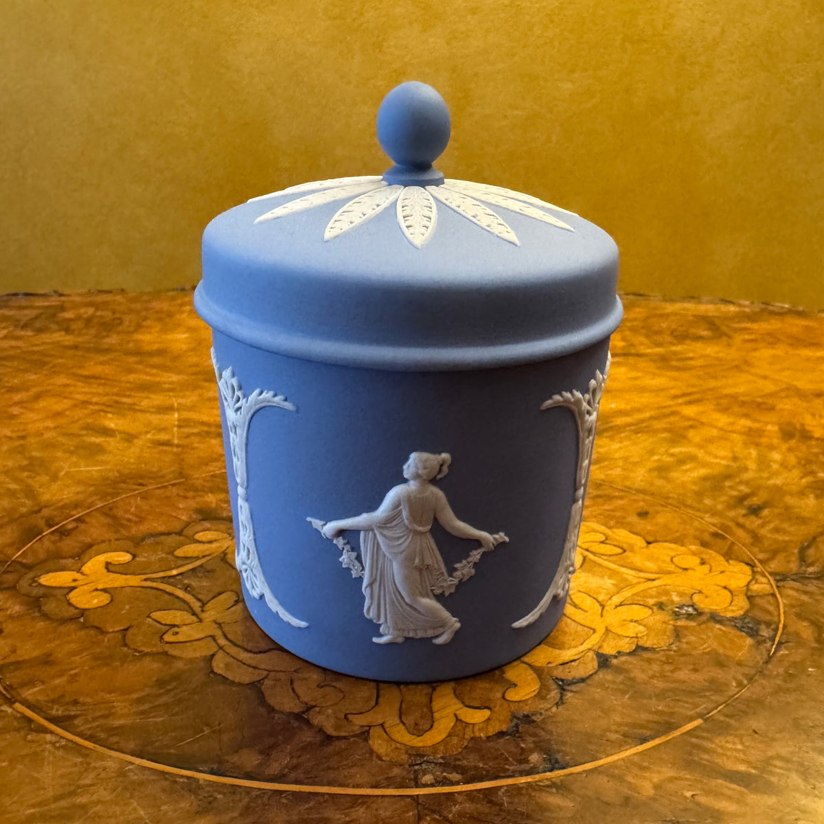 Wedgwood Blue Jasperware Dancing Hours Tea Caddy