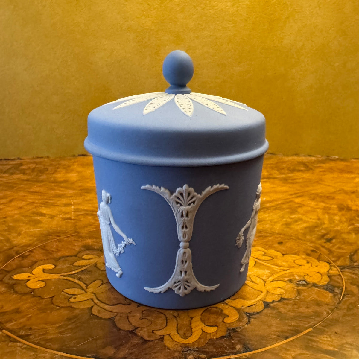 Wedgwood Blue Jasperware Dancing Hours Tea Caddy Trinket