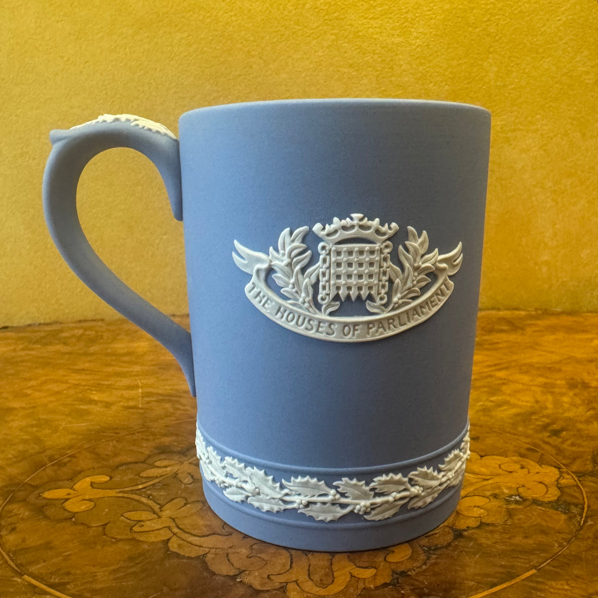 Wedgwood Blue Jasperware Houses of Parliament Christmas 1974 Neoclassical Mug