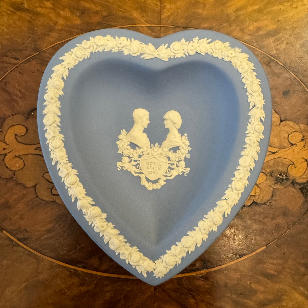 Wedgwood Blue Jasperware Royal Birth 1982 Heart Dish  